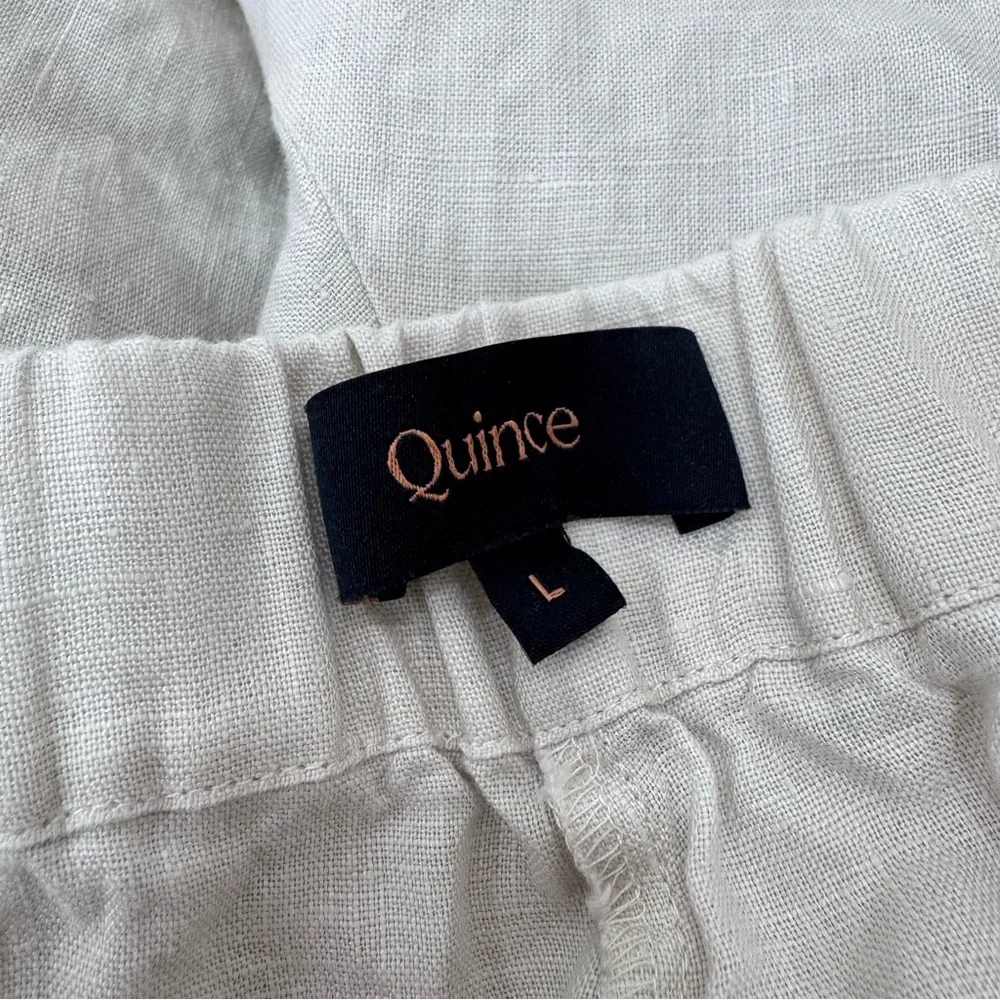 Quince Sand European Flax Linen Tapered Ankle Pant Sz Large Elastic Waist